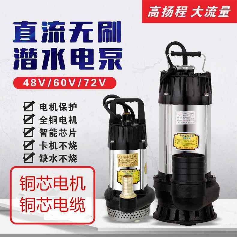 永磁智能无刷直流潜水泵大流量48V60V72V通用电动车不锈钢抽水泵
