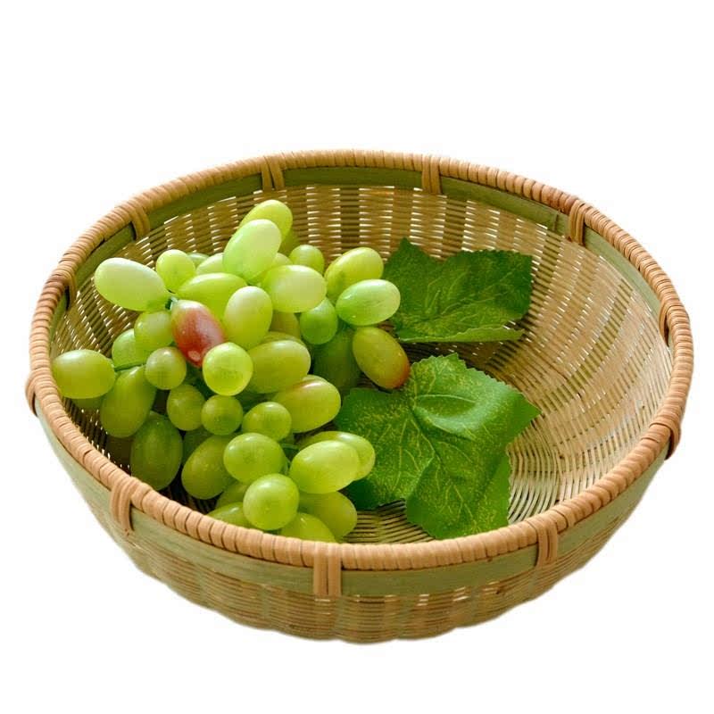 竹编水果篮藤口边竹青丝篮 手工编收纳篮环保果盘 小号家用沥水篮