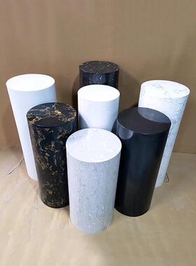 圆柱形大理石底座装饰酒店客厅可达豪华高端落地石装饰展示柱雕塑