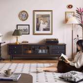 法式 诺森收纳视储几物柜一体小户型客厅 复古家实木电柜茶组合友S