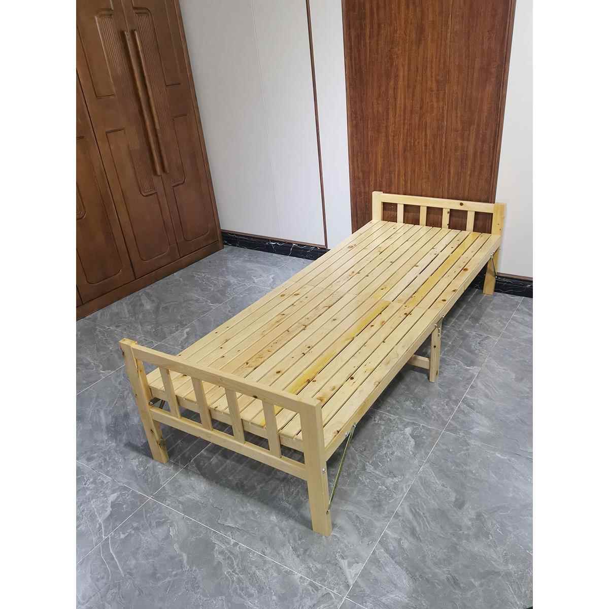 t实木F7H5M6J9可折1叠床原木家用全办公室柏木床0f.8m米1.2单人床