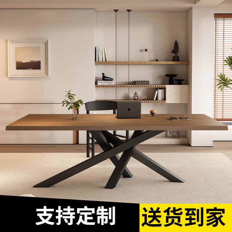 北欧实木书桌原木长桌工作台办公桌电脑桌简约现代创意桌洽谈桌椅
