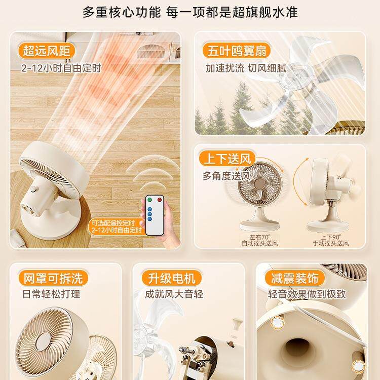 电风扇小型台式新款家用静音插电台扇床头桌面办公室五页摇头电扇
