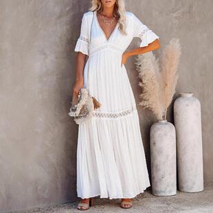 lace skirt dress long and collar women with sleeved Short