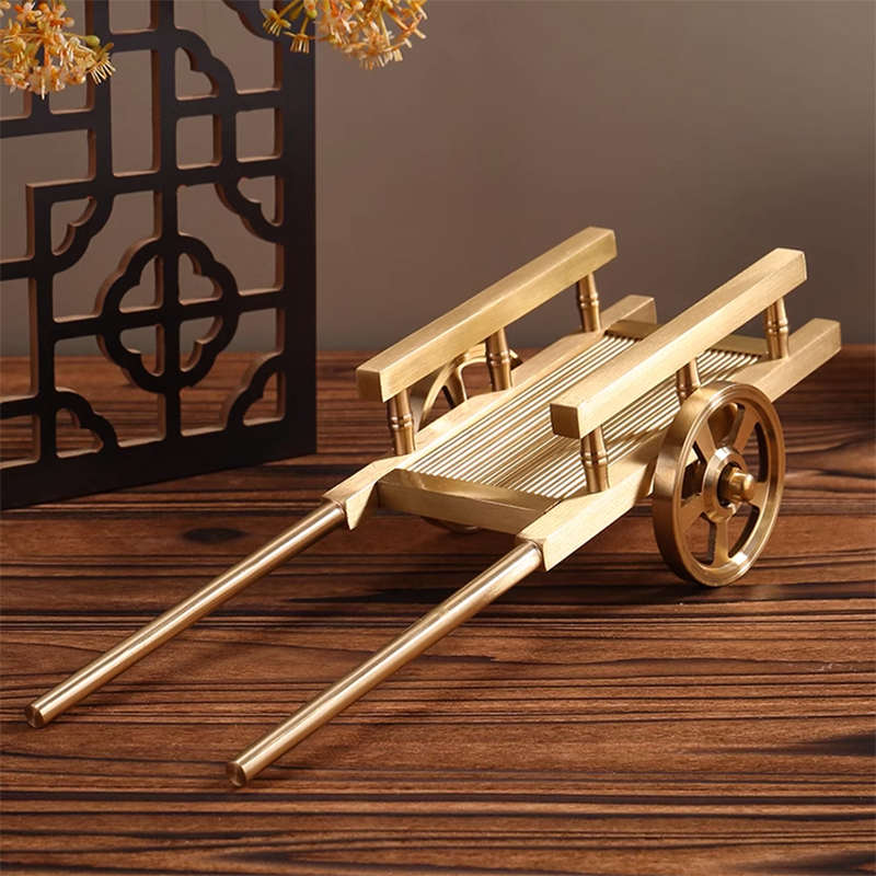 全铜手推车满载而归板车居室玄关办公室摆件五谷丰登创意铜工艺品