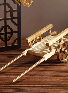 全铜手推车满载而归板车居室玄关办公室摆件五谷丰登创意铜工艺品