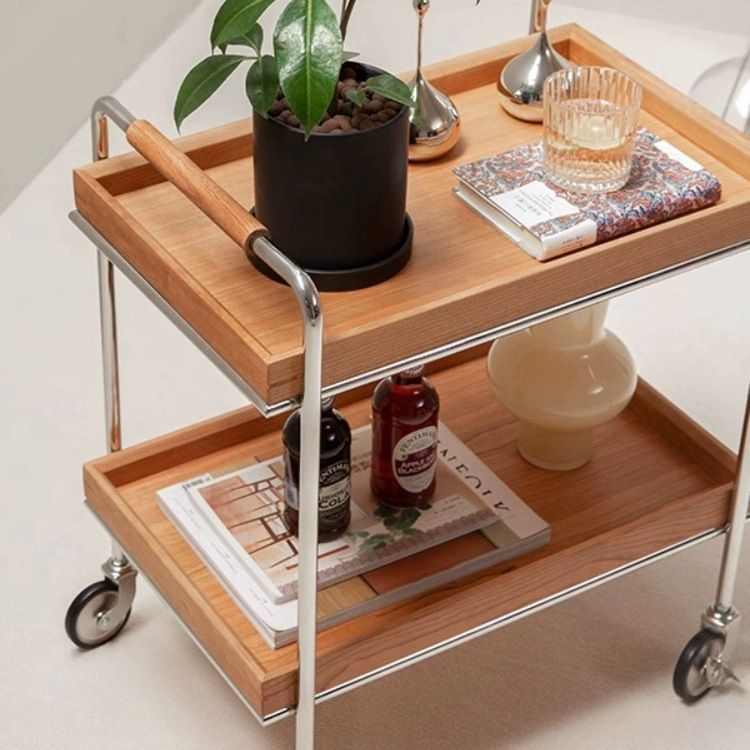 ins风小推车实木边几家用客厅沙发可移动茶几收纳储物置物架餐车