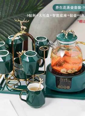 欧式高端轻奢水杯套装养生茶壶套杯家用客厅陶瓷杯子加热水壶杯具