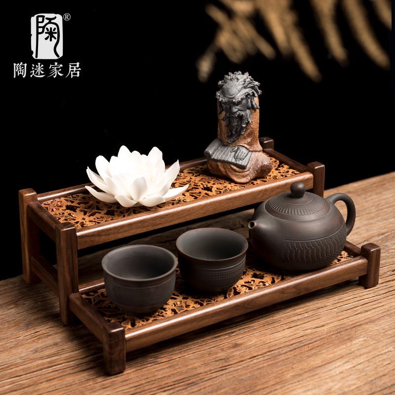 陶迷核桃木博古架实木手工切割家居桌面摆件多宝阁茶具古董展示架