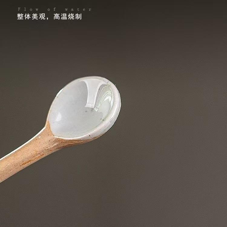 日式古手工复咖啡勺子陶瓷匙汤长柄咖啡轻-001勺家用调羹粗奢复古