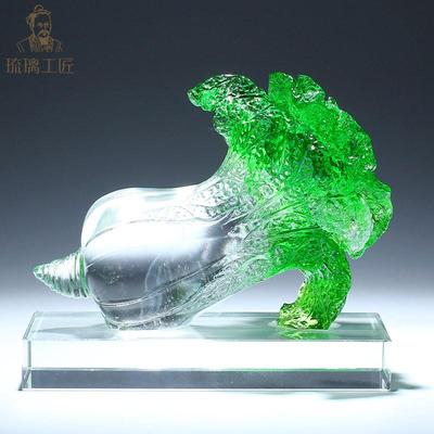 山东淄博琉璃翡翠玉百财八方来财白菜摆件客厅招财轻奢水晶装饰品