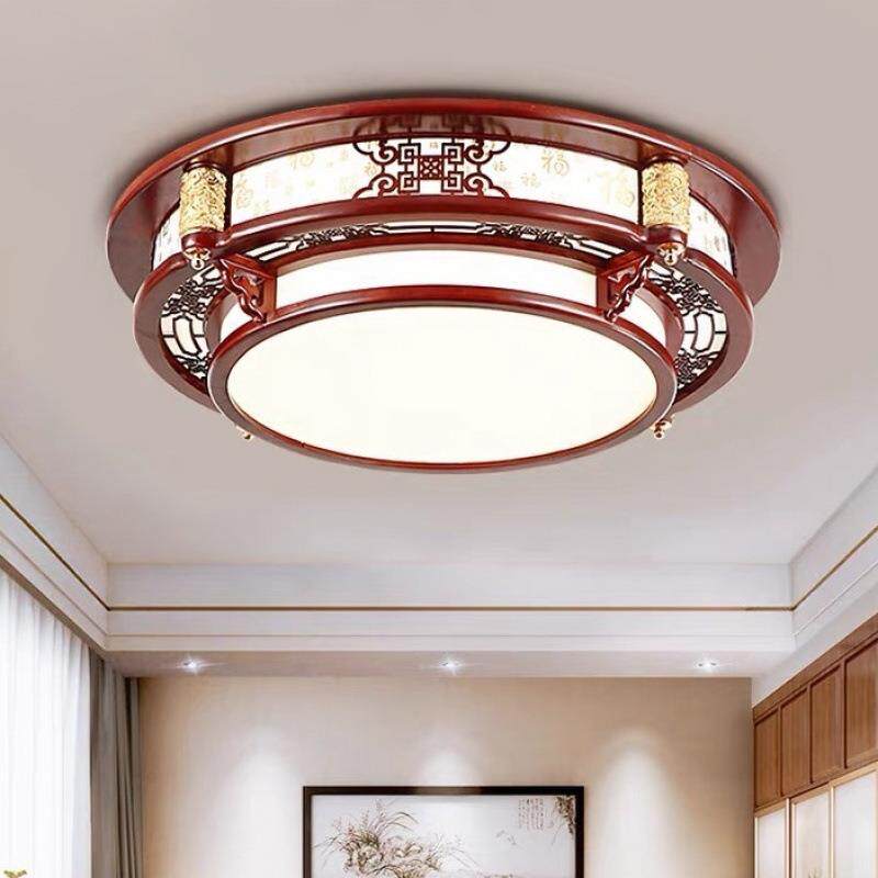 中式客厅灯吸顶灯圆形灯实木灯具卧室书房餐厅木艺灯饰仿古中国风