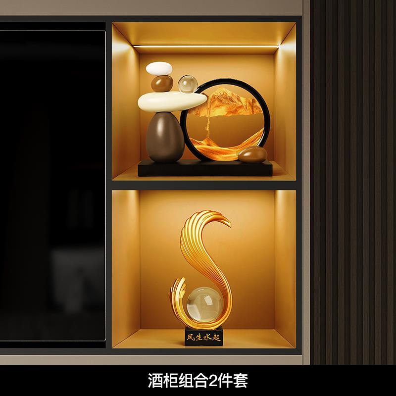 高档时来品运流沙画摆件客厅电视柜酒柜轻高奢档男转士高级装饰办