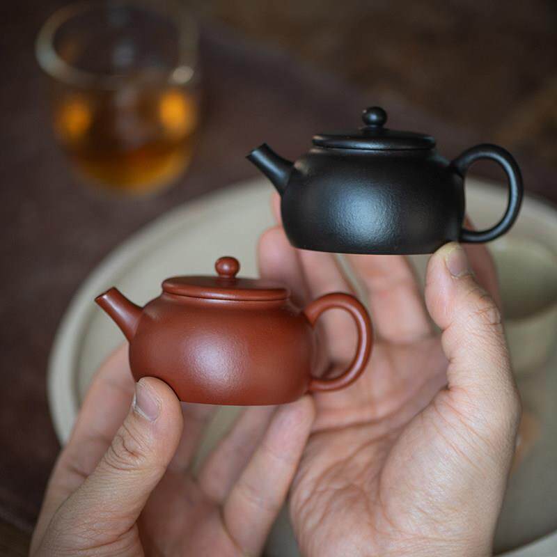 小煤窑朱泥紫砂壶 草木灰焐灰 功夫茶具 文人 扁玉壶 小容量80CC