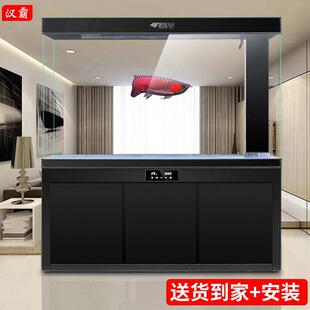 汉霸超白玻璃鱼缸客厅大型落地家用玄关生态缸底滤金鱼缸红龙缸