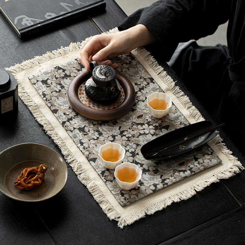 国风织锦棉麻茶席新中式禅意家用隔热干泡席茶垫防水桌旗茶道配件