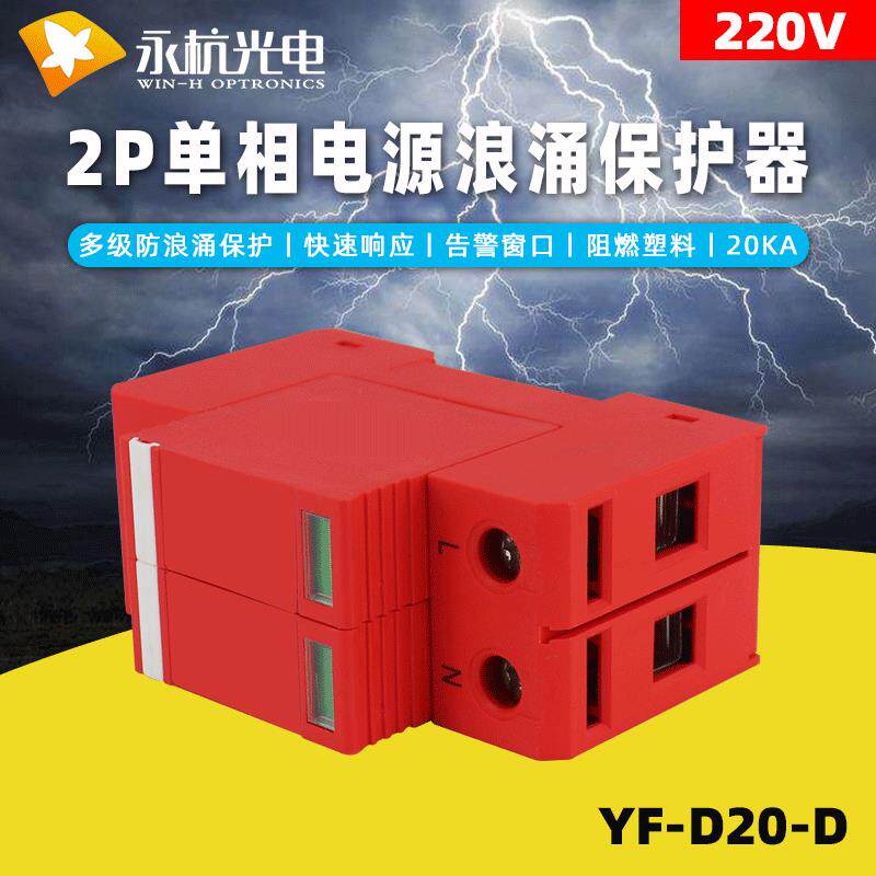 永杭 电源防雷器三级2P单相220V电箱避雷家用浪涌保护器模块40KA