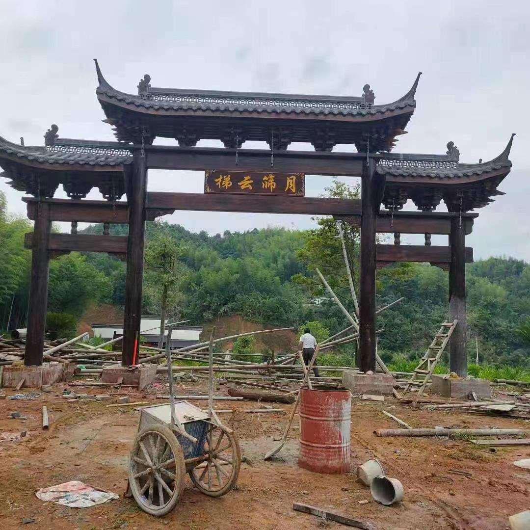 工厂直供古建门楼建筑新中式仿古门楼支持定 制仿古树脂瓦门楼