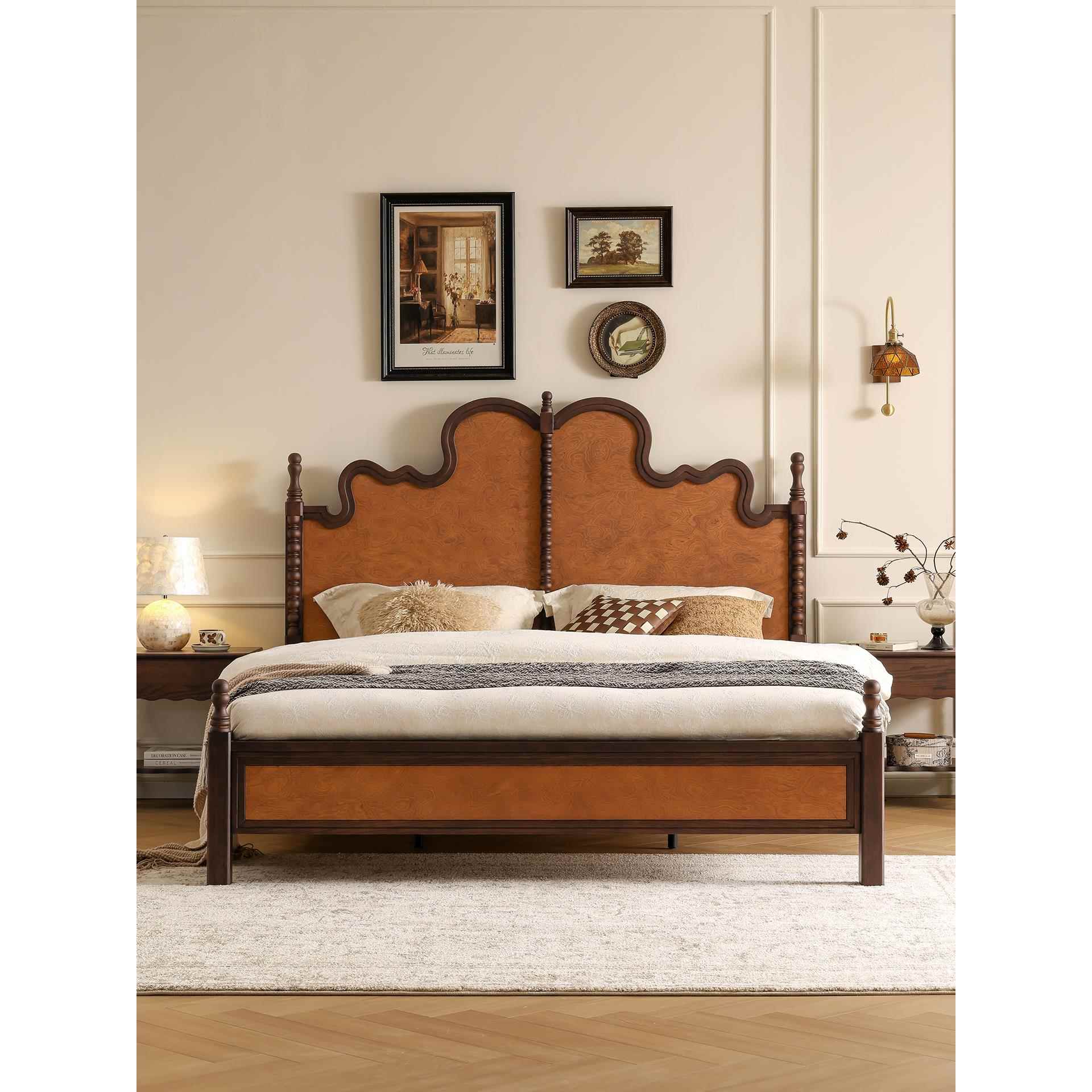 森美匠心法式覆古实木床1米8双人床珀光树瘤纹中古风卧室索拉尔床