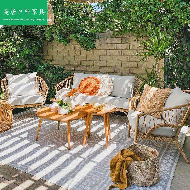 网红户外沙发设计师民宿客栈阳台庭院露台茶桌椅组合休闲藤编椅子