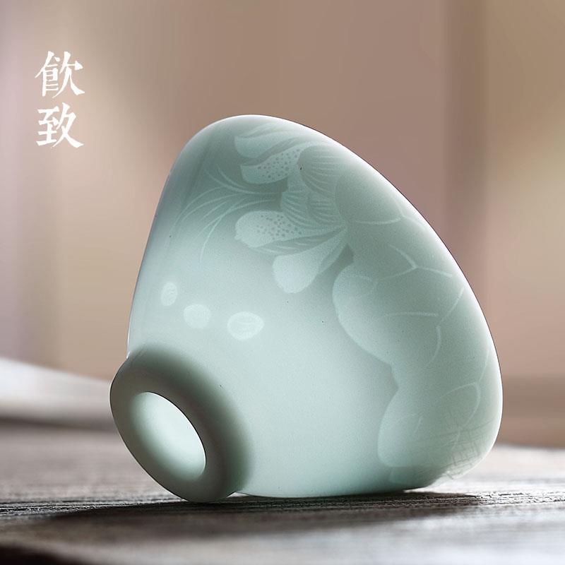 景德镇影青瓷茶盏功夫茶杯陶瓷薄胎品茗杯斗笠主人杯单杯大号