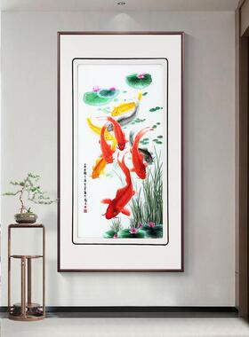 苏绣九鱼图装饰画新玄中式关入户走过道刺绣成YWA品壁画廊客厅挂