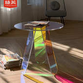 展台批发 网红摄影道具服装 炫彩玻璃茶几边几 彩虹亚克力圆桌长桌