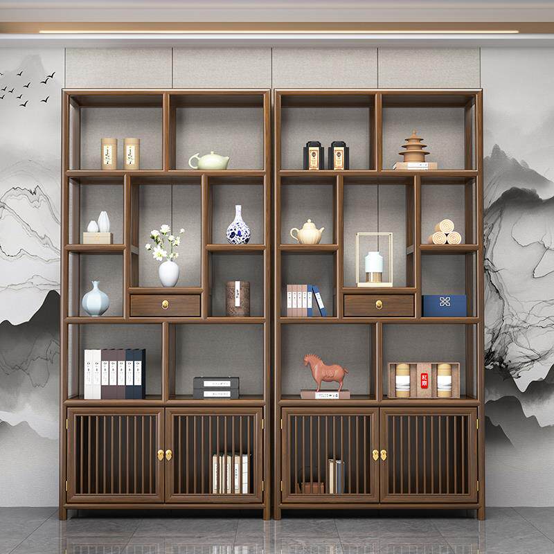 新中式实木博古架办公家用茶室多宝阁收纳置物架子多层摆件展示柜