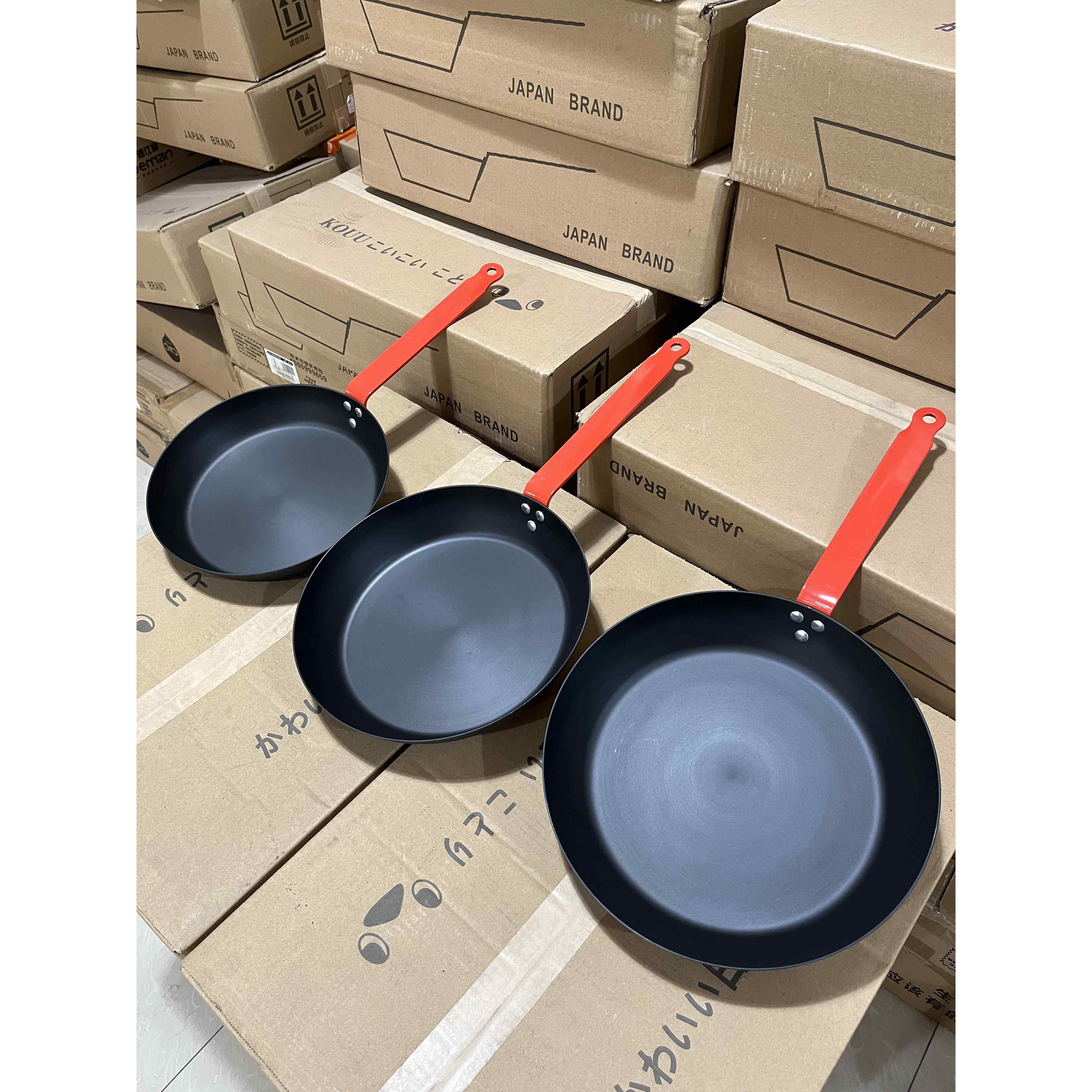无涂层煎锅平底锅煎牛排蛋饼专业碳钢精铁锅物理不粘24cm26cm28cm