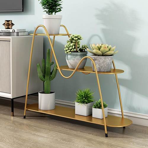 轻奢北欧室内阳台落地铁艺花架子新款客厅简约装多层摆放花架