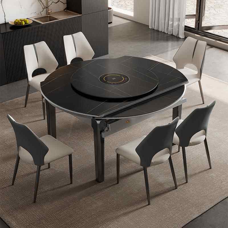 意式岩板实木餐桌椅组合可伸缩简约家用小户型带电磁炉转盘火锅桌,住宅家具,岩板餐桌,淘宝优惠券,粉丝福利购,淘宝优惠卷