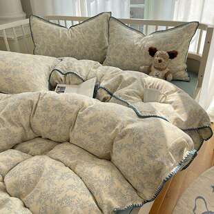 A类母婴级全棉双层纱床上四件套小碎花纯棉被套床单床品四季通用4