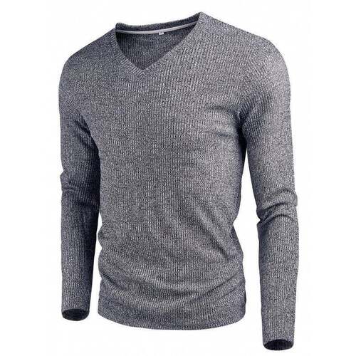 L 25103 Solid V Neck Fleece Sweater 纯色 V 领加绒毛衣