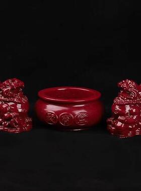 高含量朱砂聚宝盆招财纳福公母一对貔貅招财局百财纳福办公室摆件