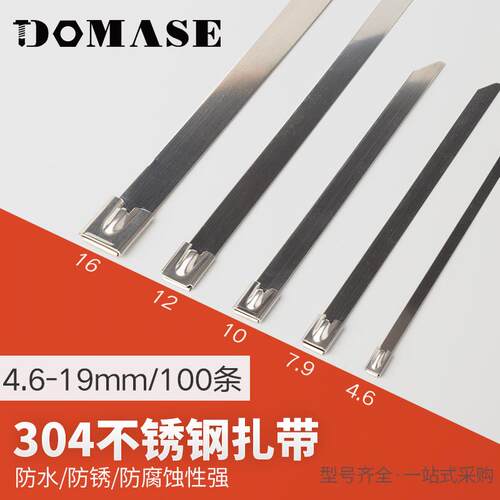 Demax 304不锈钢扎带4.6*300自锁式扎带金属扎带不锈钢扣带