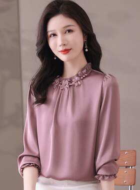 【桑蚕丝100%】中年女士洋派套头短袖上衣妈妈夏T恤高端薄款透气