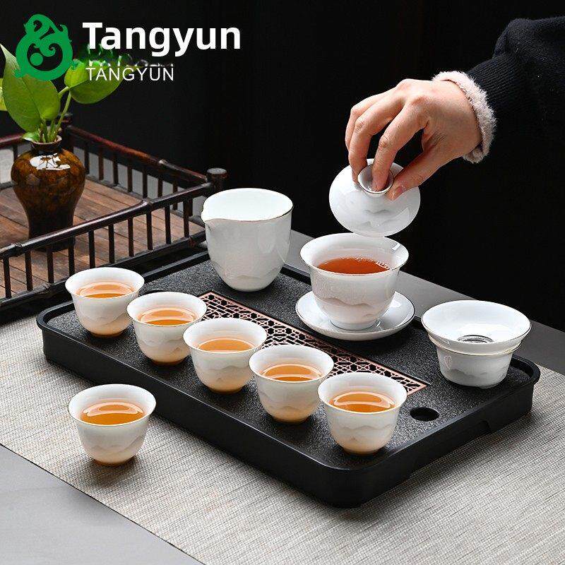 乳脂玉瓷功夫茶具家用陶瓷三彩盖碗德化白瓷茶碗高档礼品