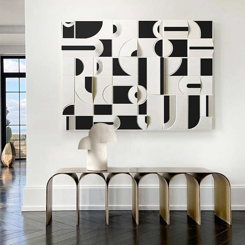 简约高级感入户玄关装饰画3d立体浮雕侘寂风客厅挂画创意卧室壁画