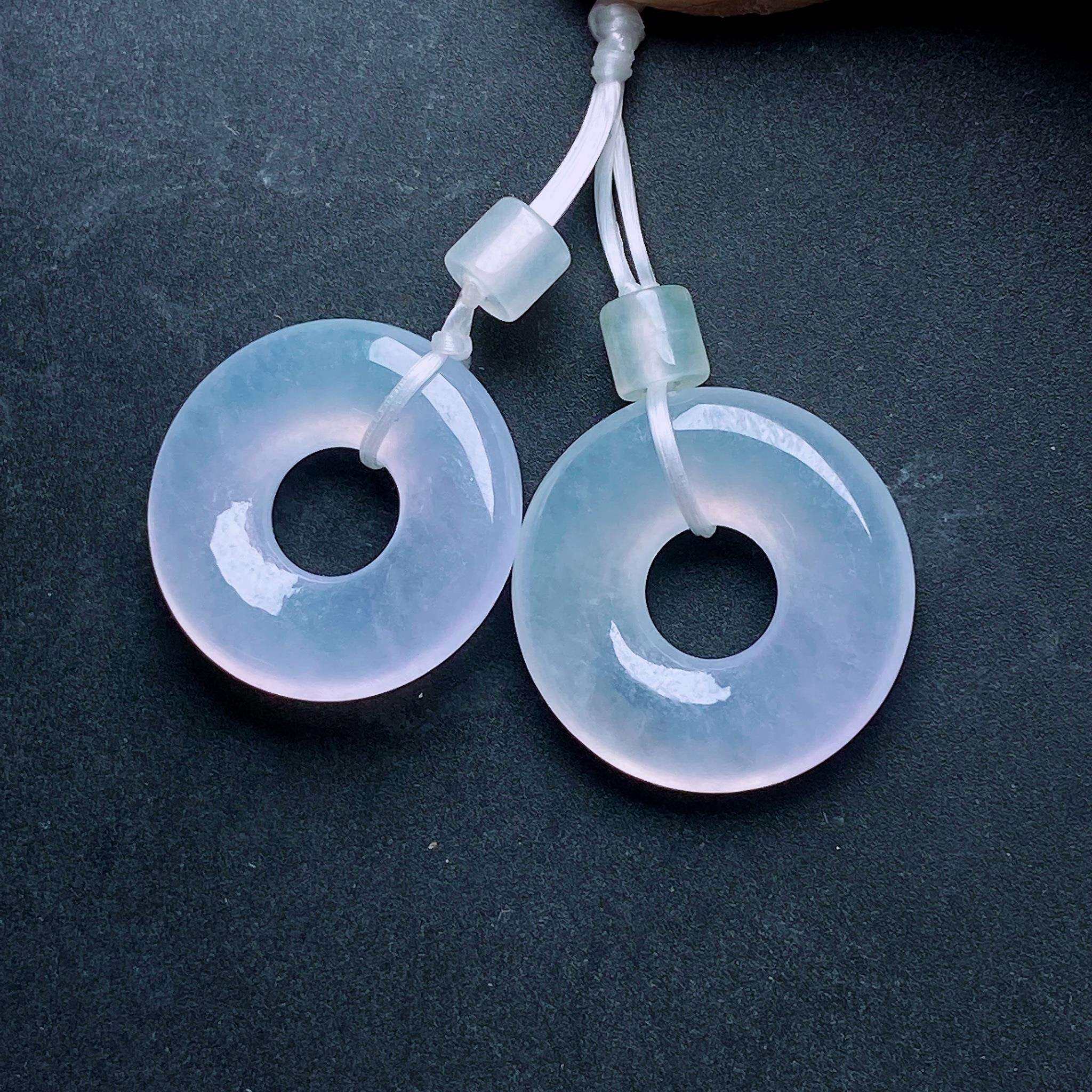 缅甸天然翡翠a货冰粉紫甜甜圈耳坠一对rxf，尺寸：15.6-3.3mm