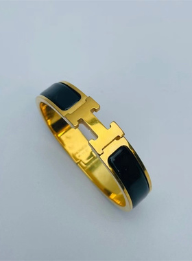 [9.8新]Hermes爱马仕时尚手镯珐琅女士窄版手镯经典黑金配色手镯