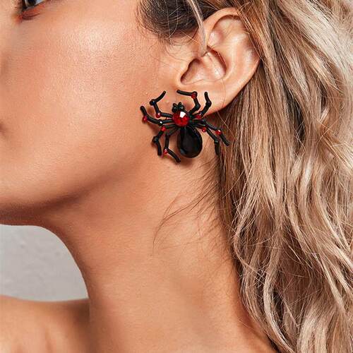 Halloween Black Spider Earstuds Funny EarringsGirl万圣节耳环