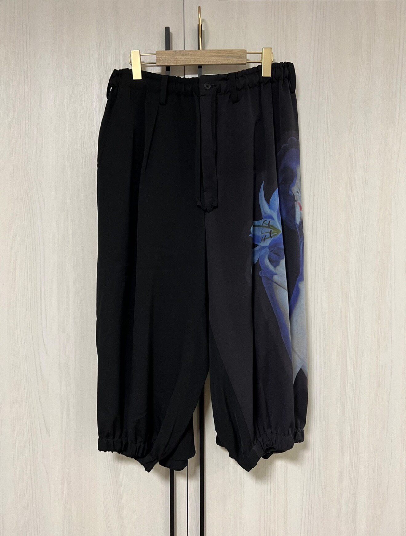 Yohji Yamamoto Black Wide-Leg Printed Pants — front