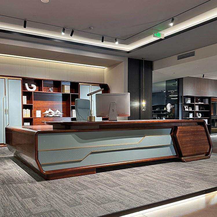 新中式时尚总裁桌实木主管大班台现代轻奢董事长办公室老板桌新款