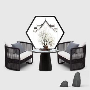 新中式户外藤休组闲发沙合室外度假村无品牌/酒店庭院花园防水防