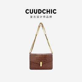 复古cuudchic原创小众设计轻奢深棕鳄鱼纹，包通勤(包通勤)真皮单肩包