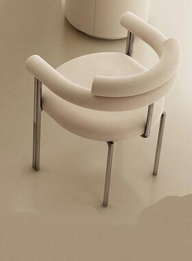 0J奶油风茶桌椅子简约现代创意不锈钢休闲靠背椅办公室泡茶主人椅