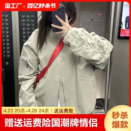 国潮牌美式复古棉服，女冬季情侣宽松加厚高街棉衣，夹克外套中长款