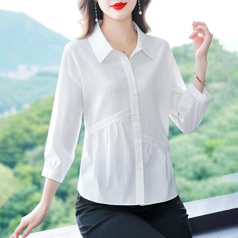 洋气减龄衬衫白色宽松遮肚子衬衣气质七分袖上衣小衫2025春夏新款