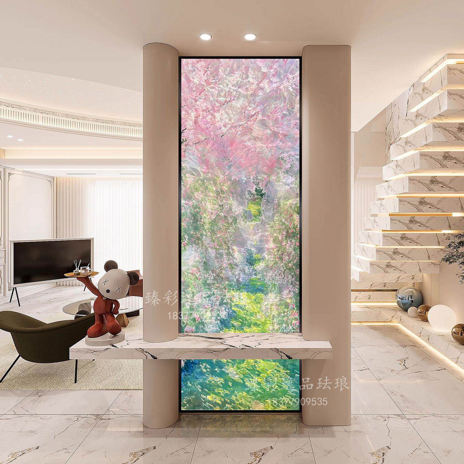 现代简约手工掐丝珐瑯彩艺术玻璃入户玄关画 画客厅屏风隔断卧室