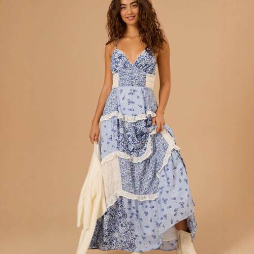 Womens Casual Summer Lace Patchwork Dress Puffy Short